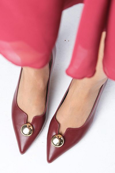 Mio Gusto Burgundy Charlotte Colored Pointed Blunt Toe Women's Heeled Shoes