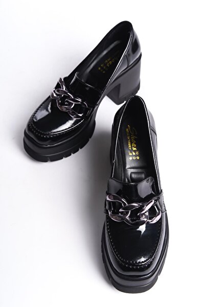 Les Passent Kadın SiyahRugan  Yüksek Topuklu Leofer Ayakkabı