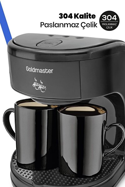 GOLDMASTER Keyf-i Kahve Yıkanabilir Ve Temizlenebilir Filtreli Çift Kupalı Filtre Kahve Makinesi