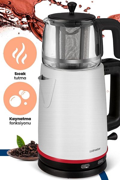 GOLDMASTER Emirgan Inox 2200 Watt Large Chamber Stainless Steel Tea Maker and Kettle