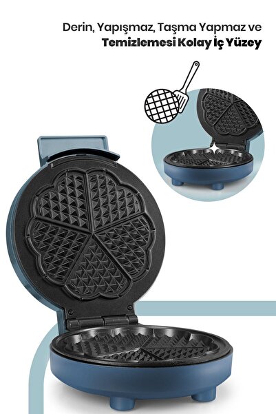 GOLDMASTER Aegean Blue Bonbon 1000 W Waffle Maker - Anti-Overflow Deep Plate with Heat Protection