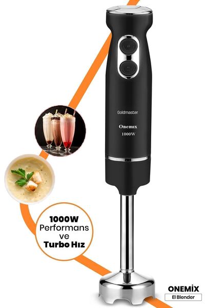 GOLDMASTER Onemix Black 1000 Watt Speed Adjustable Stainless Steel Hand Blender with 4 Blades