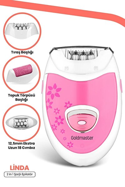 GOLDMASTER Linda Şarjlı 2 in 1  Epilatör ve Topuk Törpüsü Seti Epilasyon Cihazı Pembe GM7159P