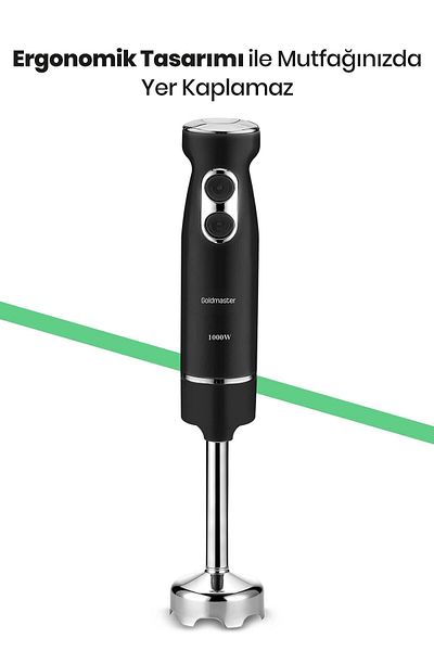 GOLDMASTER Vero Black 4-Blade Stainless Steel Turbo Speed Adjustable Hand Blender By5211