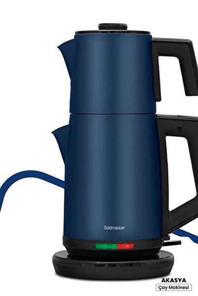 GOLDMASTER Akasya Ege Mavisi Xl 2200 Watt Patentli Damlatmayan Tasarımı Çelik Çay Makinesi Ve Su Isıtıcısı