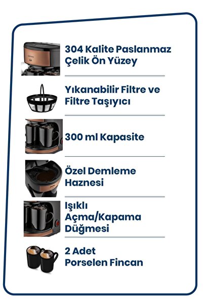 GOLDMASTER Altıntelve Yıkanabilir Ve Temizlenebilir Filtreli Çift Kupalı Filtre Kahve Makinesi
