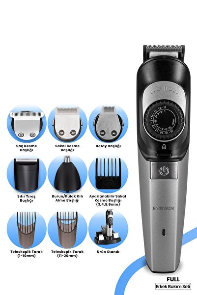 GOLDMASTER Full Profesyonel Paslanmaz Çelik Ayarlanabilir Kadranlı Standlı Erkek Bakım Seti