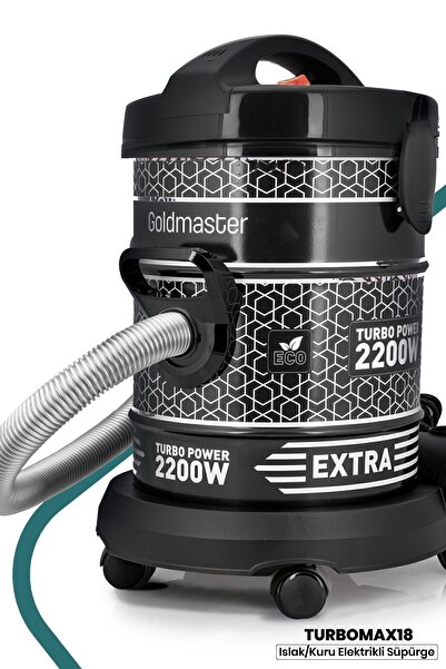 GOLDMASTER Turbomax18 Islak Kuru 2200 Watt 18 Litre Kapasiteli Geniş Metal Gövdeli Elektrikli Süpürge