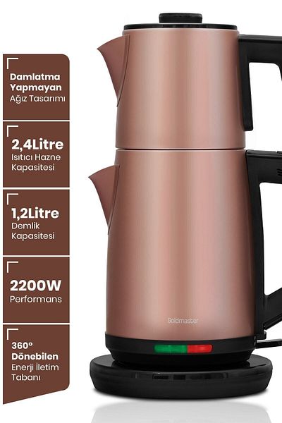 GOLDMASTER Demre Mink XL 30 Cup Capacity 2200 Watt Stainless Steel Tea Maker and Kettle