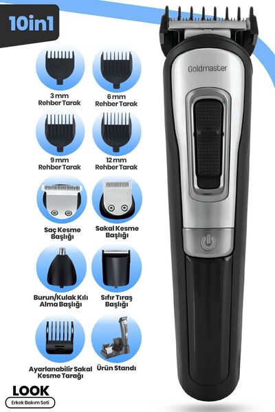 GOLDMASTER Look Kablolu Kablosuz 10 In 1 Full Standlı Erkek Bakım Seti