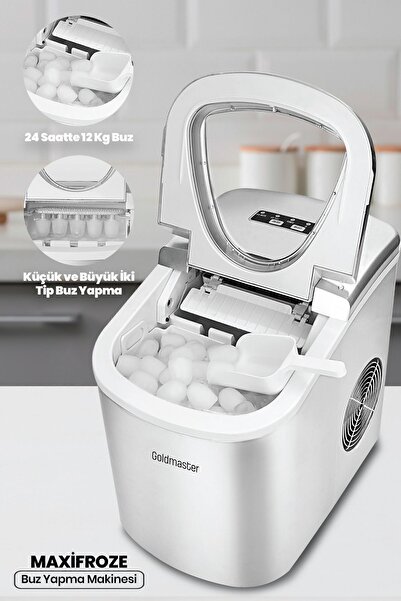 GOLDMASTER Maxifroze 2.2 Litre Geniş Hazneli 24 Saatte 12 Kg Buz Yapma Makinesi
