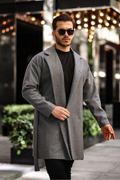gm giyimarket Ανδρικό παλτό Oversize Stamp - Άνετο κόψιμο και ζώνη