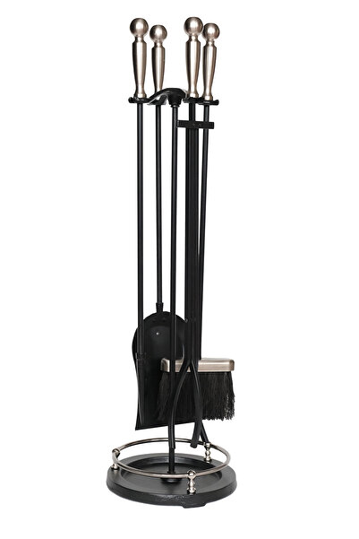 WOODSHUT 5 Li Premium İthal Döküm Gümüş Başlıklı Yuvarlak Şömine - Soba Maşa ...