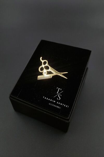Tasarım Sentezi Broş Çelik Rozet Kuaför Makas Tarak Berber Saç Gold Taşlı Yaka Kıyafet Şapka Takı Aksesuar Brooch