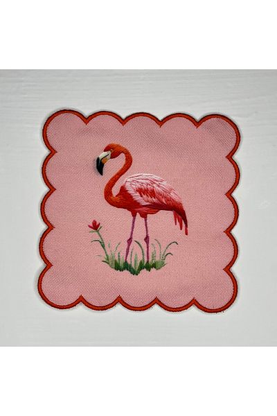DECO Ροζ μοτίβο Flamingo με ψηφιακή εμπριμέ κεντημένη κοκτέιλ χαρτοπετσέτα