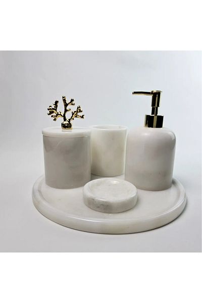 ege gross White Marble Bathroom Set 5Li/Marble Bathroom Set