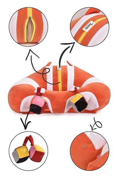 TOKKO Orange and White Baby Sitting Cushion - Non-Tipping Toy Seat - Large Baby Support