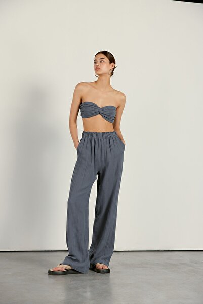 VATKALI Wide Leg Muslin Trousers Smoked