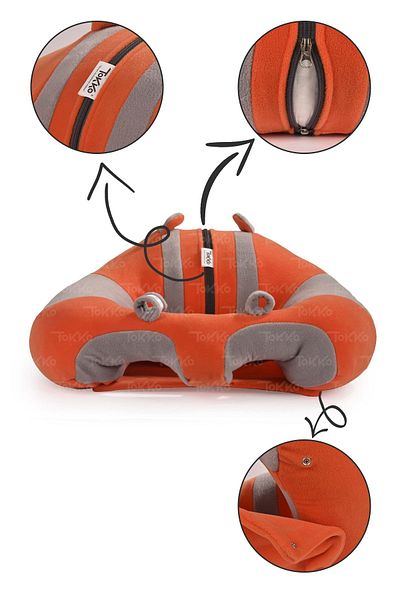 TOKKO Fiber Filling Baby Seating Supported - Non-Tipping Baby Seat - Orange Gray Large Baby Seating