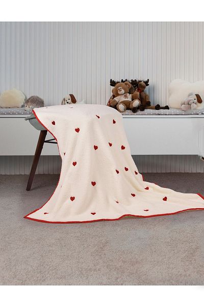 Beibons Wellsoft 90x100 cm Cute Baby and Kids Blanket - Heart Embroidered, White