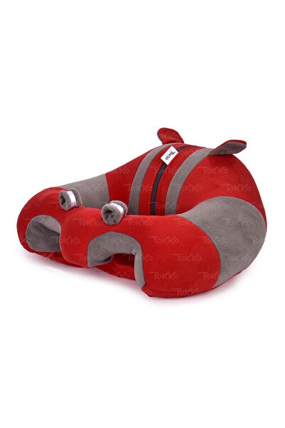 TOKKO Fiber Filling Baby Sitting Cushion - Non-Tipping Red Gray Large Baby Seat