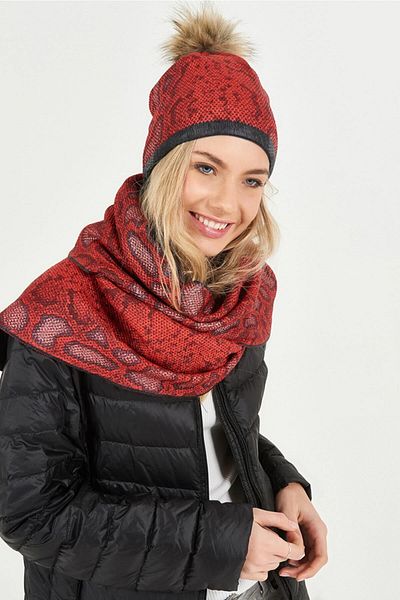 POSUSS Snake Printed Acrylic Women's Beret with Pompom Red Navy - Ps514