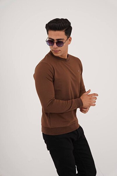 Est Estola Мъжки кафяв суитшърт с кръгло деколте - 2 прежди