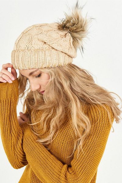 POSUSS Glittery Pompom Acrylic Women's Beanie Stone - Ps404