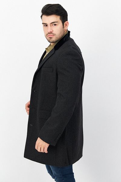 French Connection Men Textured Trench Coat, Charcoal