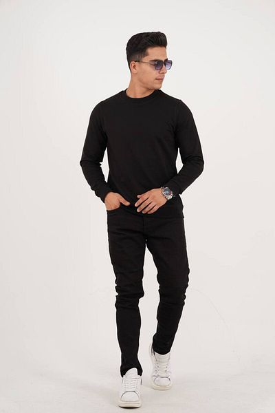 Est Estola Men's Black Crew Neck Relaxed Sweatshirt - 2 Thread