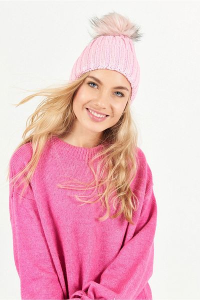 POSUSS Glittery Pompom Acrylic Women's Beret Pink - Ps482