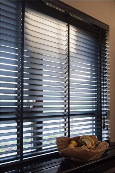 NEWTEKS Stylewoody 50mm Siyah Ahşap Görünümlü Kurdelalı Jaluzi