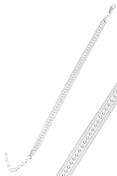 Söğütlü Silver Gümüş 3 sıra toplu midyat hasırı bileklik SGTL12506GUMUS