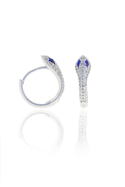 Söğütlü Silver Gümüş Rodyumlu Safir Taşlı Yılan Halka Küpe Sgtl10556rodaj