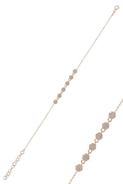 Söğütlü Silver Gümüş Rose Zirkon Taşlı Çiçek Bileklik Sgtl10305rose