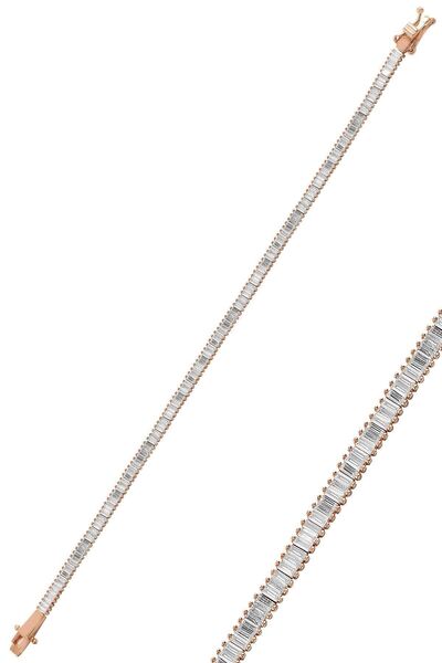 Söğütlü Silver Gümüş Rose Pırlanta Modeli Baget Taşlı Bileklik Sgtl11319rose