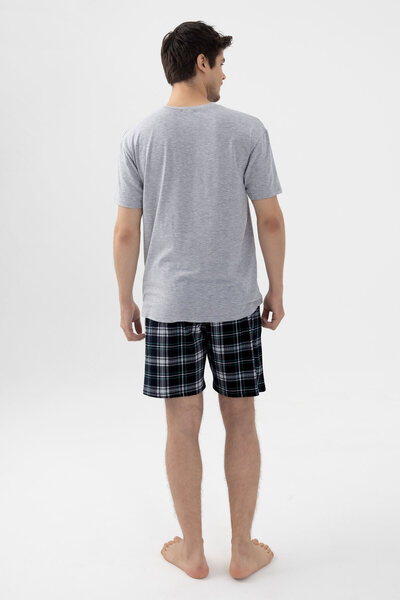koza iç giyim Erkek Gri Melanj Alt Desenli Şortlu Pijama Takımı