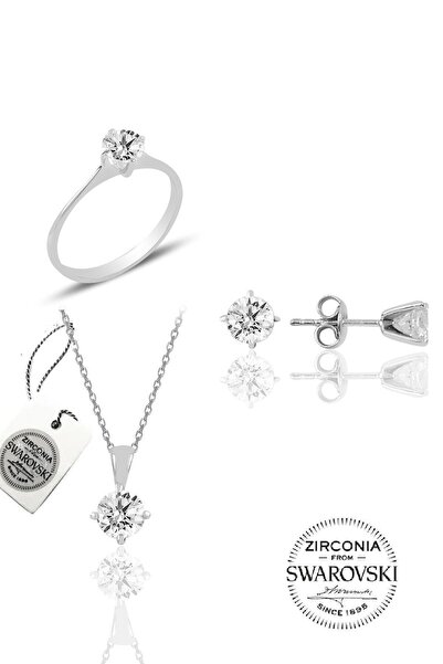 Söğütlü Silver Kadın Gümüş Tek Taş Modeli Üçlü Set 15 SGTL20507A