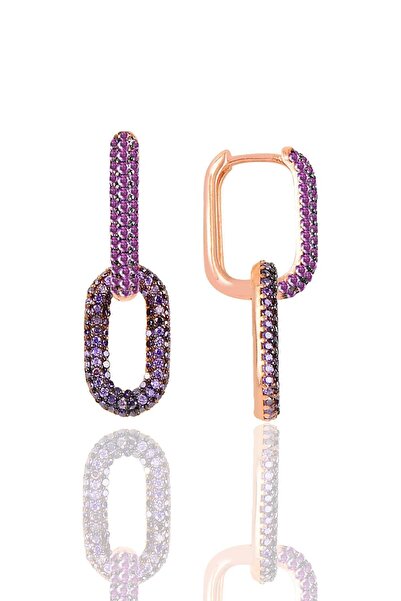 Söğütlü Silver Gümüş rose ametis taşlı sallantılı trend küpe SGTL12113MOR