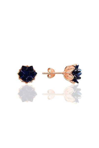 Söğütlü Silver Gümüş Lotus Çiçeği Modeli Safir Renkli Taşlı Küpe Sgtl10216kp