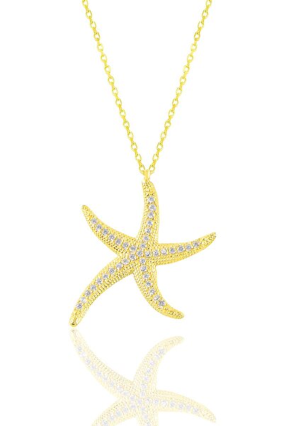 Söğütlü Silver Gümüş altın yaldızlı zirkon taşlı deniz yıldızı kolye SGTL1104...