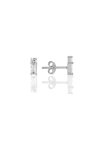 Söğütlü Silver Gümüş Rodyumlu Baget Kesim Zirkon Taşlı Küpe Sgtl12066rodaj