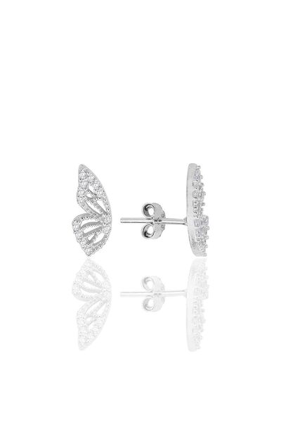 Söğütlü Silver Gümüş rodyumlu zirkon taşlı özel tasarım kelebek küpe SGTL12261RODAJ