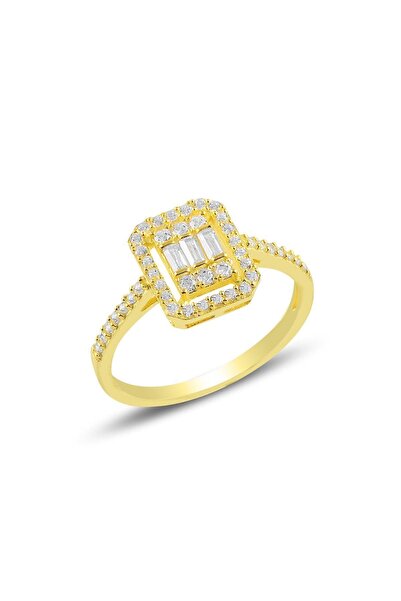 Söğütlü Silver Gümüş Yaldızlı Pırlanta Montürlü Baget Taşlı Yüzük Sgtl10677