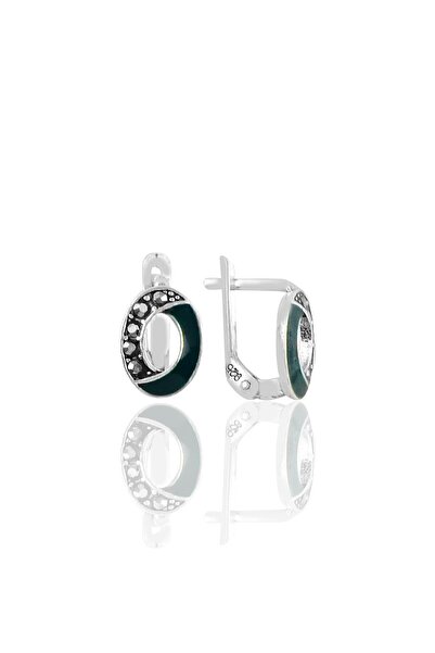 Söğütlü Silver Gümüş Yeşil Mineli Elips Modeli Markazit Taşlı Küpe Sgtl11177yesıl