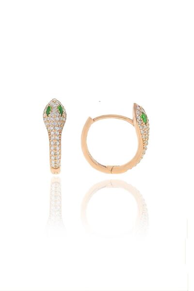 Söğütlü Silver Gümüş Rose Yeşil Taşlı Yılan Halka Küpe Sgtl10553rose