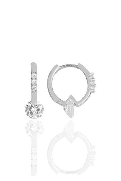Söğütlü Silver Gümüş Rodyumlu Zirkon Taşlı Tasarım Halka Küpe Sgtl11848rodaj