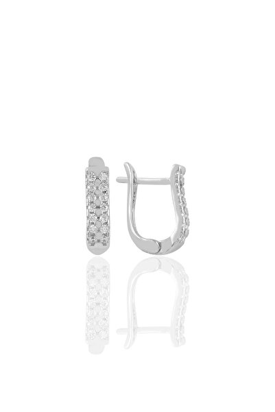 Söğütlü Silver Gümüş Rodyumlu Zirkon Taşlı Çift Sıra Taşlı J Küpe Sgtl11221rodaj