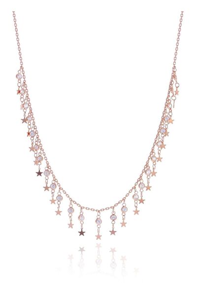 Söğütlü Silver Gümüş Rose Zirkon Taşlı Yıldızlı Kolye Sgtl10484rose