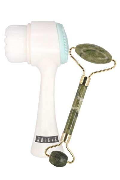 MUJGAN 2'li Bakım Seti Yüz Temizleme Fırçası + Yeşim Taşı Masaj Aleti